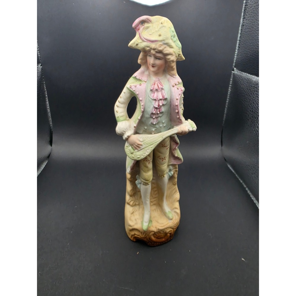 Vintage Japan Bisque Porcelain Mandolin Player Figurine Hand Painted 8" Musician